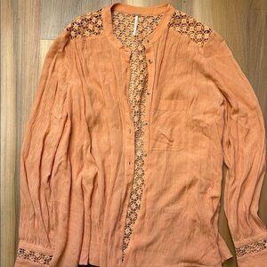 Free People Orange Crochet Detail Top